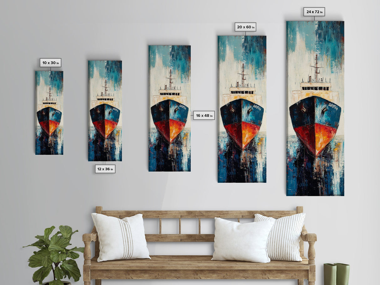 Fishing Boat Docked, nautical painting, maritime wall art, coastal cowgirl wall art, fishing decor, framed canvas print, vertical wall art