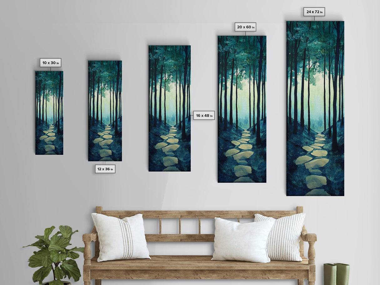 Forest Path, pine tree art, wabi sabi wall art, rustic decor, landscape painting, tall narrow art, green wall art, canvas print
