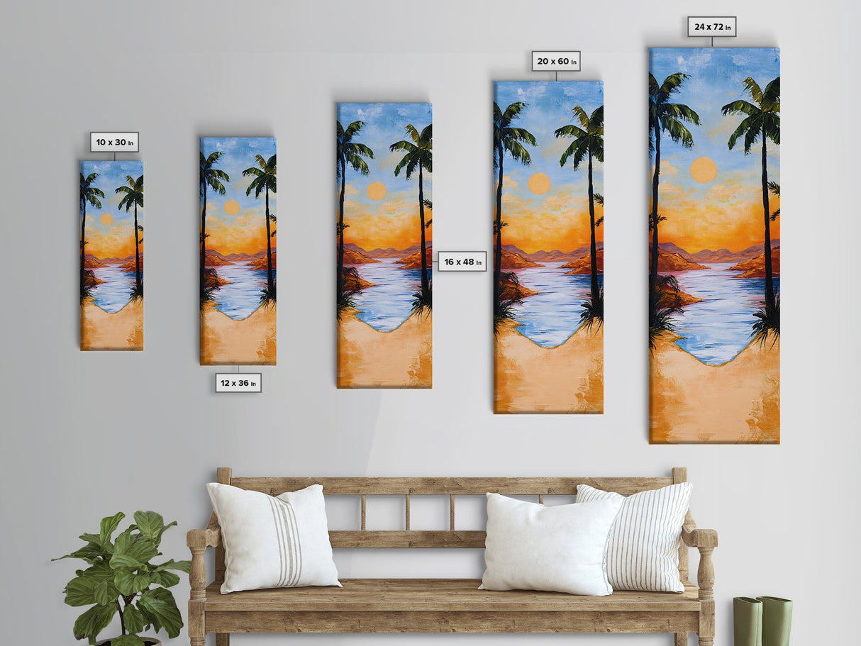 Tropical Sunset, palm tree painting, coastal decor, Hawaii art, nautical painting, framed canvas print,  coastal landscape art