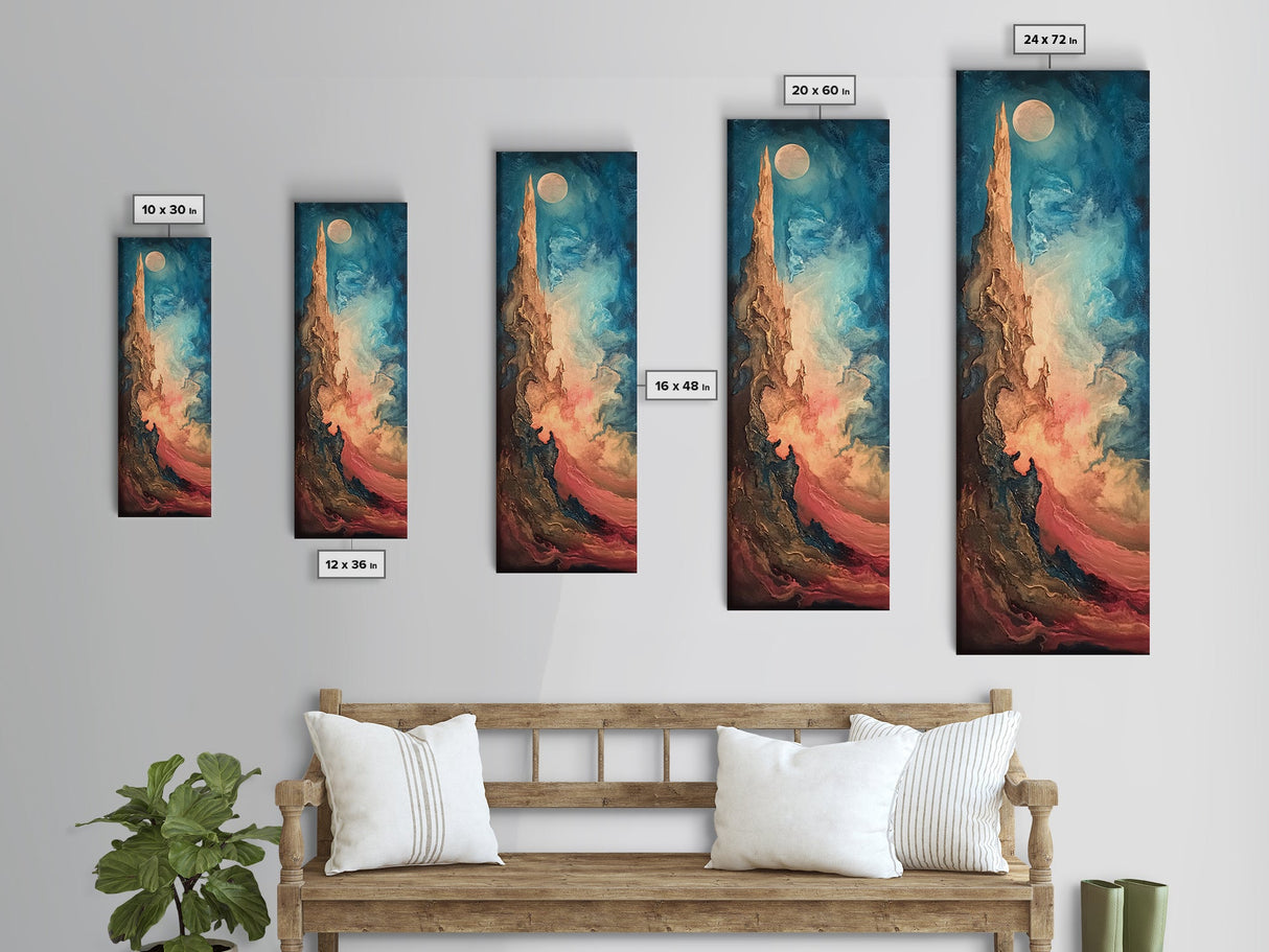 Fantasy Moon, Ozymandias art, dark romance painting, moon oil painting, moody art, framed canvas print, tall skinny art