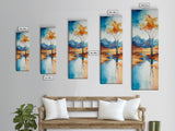 Autumn Reflections, landscape painting, birch tree art, above bed wall art, rustic wall art, framed canvas print, tall narrow art