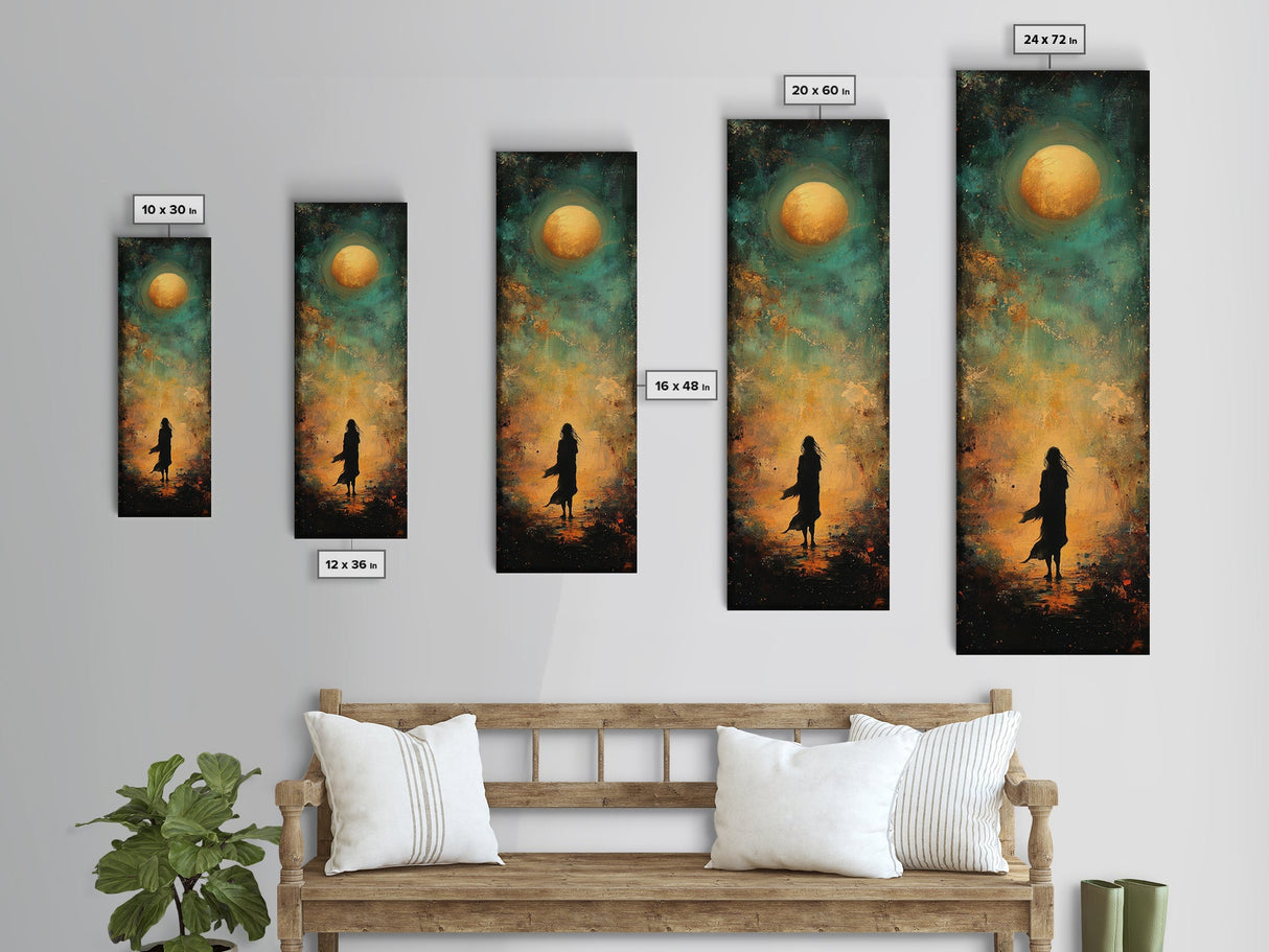 Moonlight, dark romance painting, moody art, forest at dusk painting, celestial art, teal wall art, framed canvas print, gift idea