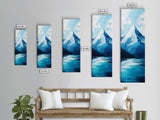 Snowy peak, mountain painting, landscape painting, blue and green wall art, panoramic art, framed canvas print, above sofa art