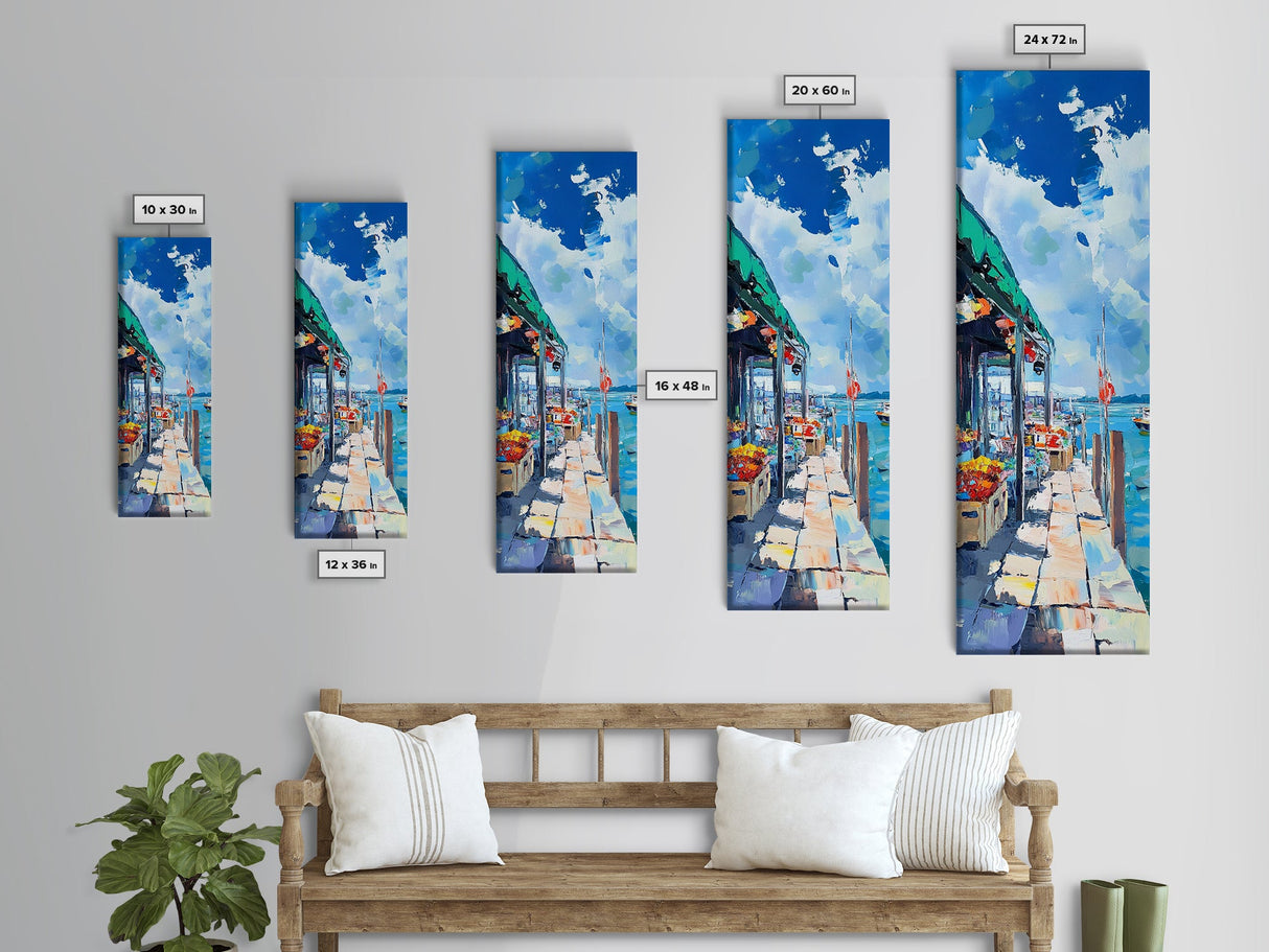 Seaside market, painting morro bay, Nantucket painting, coastal landscape art, nautical decor, framed canvas print, rustic decor