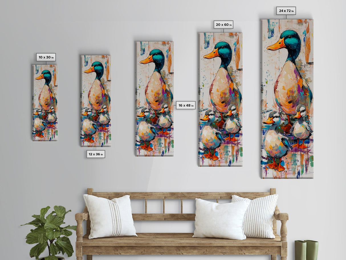 Whimsical Ducks, bird art, farmhouse art, framed canvas print, colorful animal painting, rustic wall art, above couch art