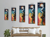 Cosmic Flow, abstract art, sacred geometry wall art, framed canvas print, moody art, vibrant colors, contemporary art, vertical wall art