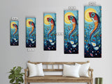 Koi Fish Fantasy, koi fish painting, whimsical art, framed canvas print, vibrant wall art, long narrow wall art,  tall skinny art