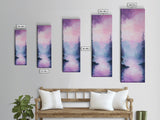 Misty Mountains, smoky mountain art, light pink wall art, framed canvas print, soft pastel art, pine tree art, above couch art