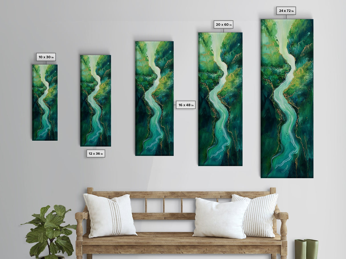 Emerald River, sage green wall art, framed canvas print, minimalist art, extra wide art, rustic decor, long narrow art