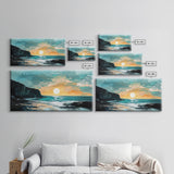 Sunset Cliffs, nautical wall art, coastal painting, surf wall art, panoramic art, above couch art, boho art, Framed Canvas Print