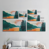 Forest Lake, pine tree art, landscape painting, rustic wall art, autumn painting, extra wide art, wabi sabi art, Framed Canvas Print