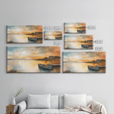 Sunset Reflection, lake painting, rustic decor, nautical painting, seascape painting, extra wide art, Canvas Print, landscape painting