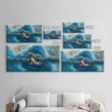 Ocean Rope, nautical decor, blue and gold wall art, coastal painting, seascape painting, horizontal wall art, Framed Canvas Print