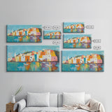 Mediterranean Village, coastal painting, Italy art, colorful homes, seascape painting, extra wide art, Canvas Print, panoramic art
