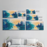 Twilight Reflection, mountain painting, sunset painting, extra wide art, horizontal wall art, Canvas Print, rustic wall art