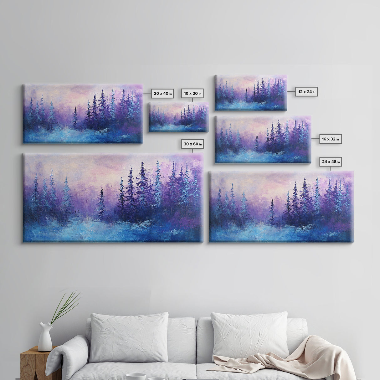 Forest at Dusk, Moody Art, Pine Tree Art, Smoky Mountain Art, Framed Canvas Print, Landscape Painting, Extra Wide Art