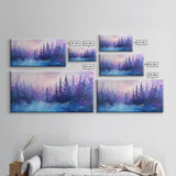 Forest at Dusk, Moody Art, Pine Tree Art, Smoky Mountain Art, Framed Canvas Print, Landscape Painting, Extra Wide Art