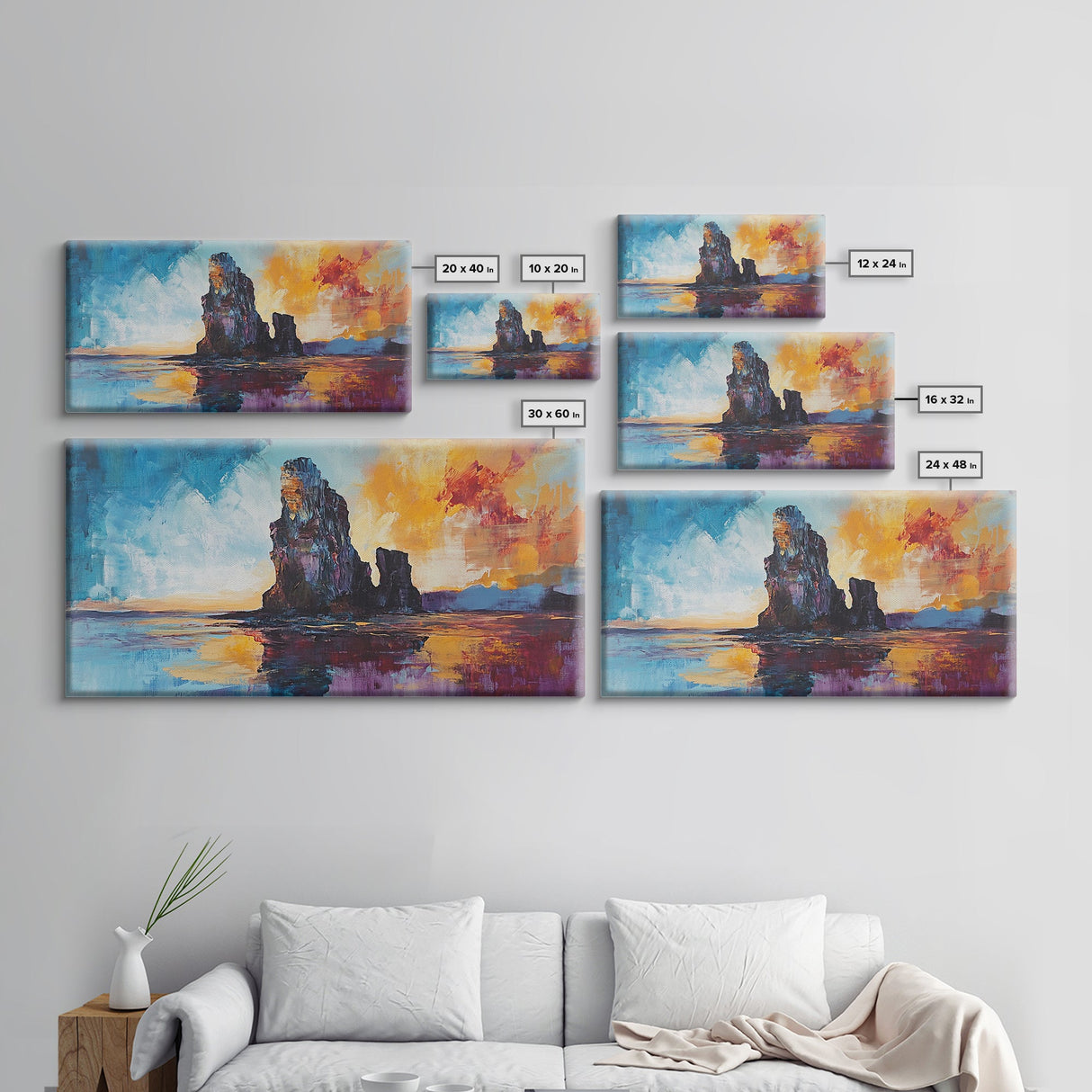Dramatic Seascape, Framed Canvas Print, nautical painting, seascape painting, coastal decor, painting Morro Bay, extra wide art