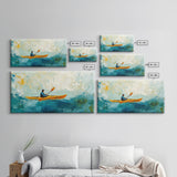 Kayaker at Sea, Canvas Print, fisherman painting, coastal painting, seascape painting, nautical decor, surf wall art, extra wide art
