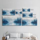 Misty Lake Scene, Moody Art, Pine Tree Art, Landscape Painting, Framed Canvas Print, Bedroom Art, Above Bed Wall Art