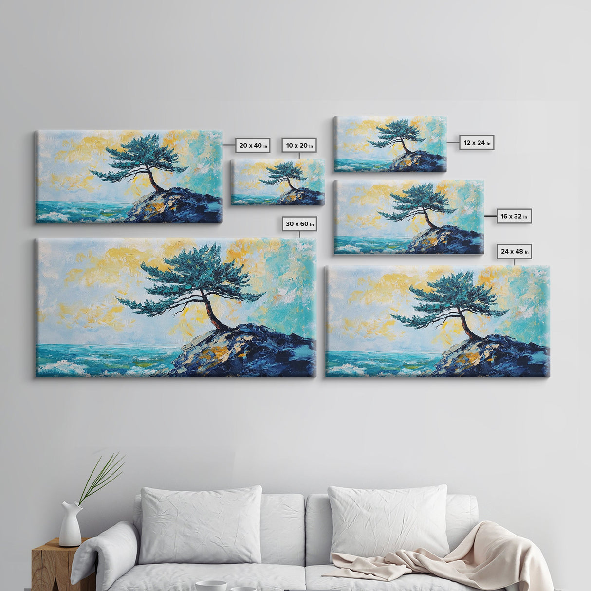 Windswept Pine Tree, Coastal Painting, Landscape Painting, Framed Canvas Print, Bedroom Art, Above Couch Art, Minimalist Art