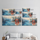 Red Cabin Painting, Lake Tahoe Art, Rustic Wall Art, Barn Landscape Oil Painting, Framed Canvas Print, Above Couch Art, Bedroom Art
