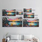 Campfire by Lake, Mountain Painting, Landscape Art, Moody Art, Framed Canvas Print, Above Sofa Art, Wabi Sabi Art, Rustic Decor