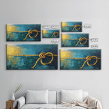 Nautical Knot, coastal wall art, rustic decor, blue and green wall art, ocean painting, framed canvas print, extra wide art