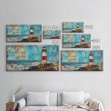 Red Lighthouse, nautical painting, coastal wall art, beach house decor, ocean painting, framed canvas print, above couch art