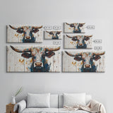 Bull Portrait, rustic decor, farmhouse art, bull and bear art, southwestern wall art, moody art, canvas print, extra wide art