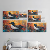 Loon Bird Painting, bird art, wildlife art, nature painting, teal wall art, framed canvas print, lake decor, rustic wall art