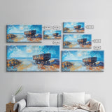 Rustic Wagon, coastal landscape art, framed canvas print, vintage horse art, farmhouse art, extra wide art, panoramic painting