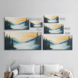 Foggy Pines, smoky mountain art, framed canvas print, forest at dusk painting, pine tree art, above bed wall art, rustic decor