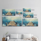 Rustic Dock, Nautical Wall Art, Framed Canvas Print, Coastal Landscape Art, Ocean Painting, Seascape Painting, Extra Wide Art