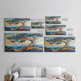 Twisted Tree, Oak Tree Art, Canvas Print, Coastal Landscape Art, Nature Painting, Rustic Wall Art, Blue And Green Wall Art