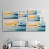Cherry blossom painting, coastal decor, framed canvas print, minimalist art, abstract landscape, extra wide art, horizontal wall art