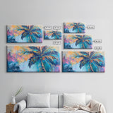 Palm tree painting, coastal wall art, framed canvas print, tropical art, boho art, surf wall art, extra wide art, vibrant wall decor