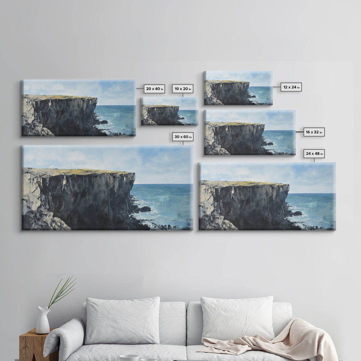 Ireland cliffs, coastal decor, ocean waves, Ireland painting, nautical wall art, framed canvas print, extra wide art, landscape painting