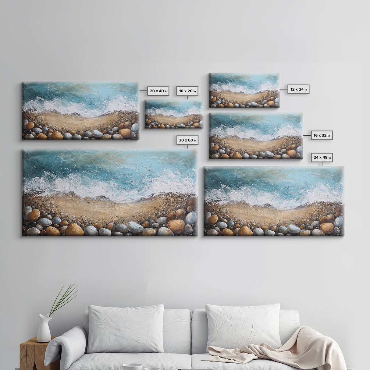 Oyster painting, coastal decor, framed canvas print, seascape painting, nautical wall art, extra wide art, textured beach painting
