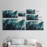 Abstract Fluid Art, moody art, blue and green wall art, wabi sabi art, extra wide art, horizontal wall art, Canvas Print