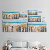 Beach Fence, coastal painting, framed canvas print, nautical decor, seascape painting, blue and green wall art, extra wide art