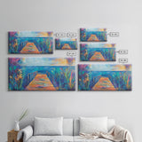 Dock, ocean sunset, coastal painting, coastal landscape art, nautical decor, seascape painting, framed canvas print, above bed wall art