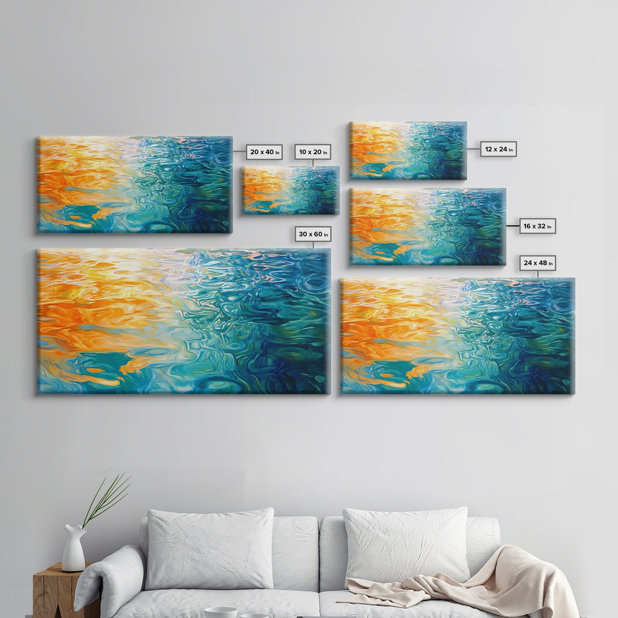 Water Reflection, Abstract Seascape, Nautical Wall Art, Coastal Painting, Horizontal Wall Art, Canvas Print, Extra Wide Art