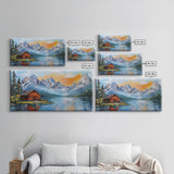 Mountain Cabin, Rustic Art, Lake Tahoe Art, Above Sofa Art, Landscape Painting, Bedroom Art, Framed Canvas Print, Farmhouse Art