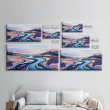 River Landscape, Abstract Art, Geometric Wall Art, Horizontal Wall Art, Extra Wide Art, Canvas Print, Living Room Art