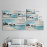 Serene Beach Landscape, framed canvas print, coastal painting, seascape painting, extra wide art, nautical wall art, bedroom art