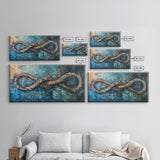 Nautical Rope, infinity knot, rustic maritime, coastal decor, textured blue, wabi sabi art, Canvas Print, nautical wall art