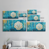 Abstract Floral, Botanical Prints, Coastal Landscape Art, Wabi Sabi Art, Framed Canvas Print, Extra Wide Art, Blue and Gold Wall Art