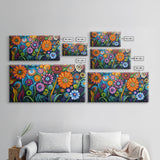 Whimsical Floral Art, Botanical Prints, Colorful Flowers, Framed Canvas Print, Wildflower Painting, Abstract Floral Artwork