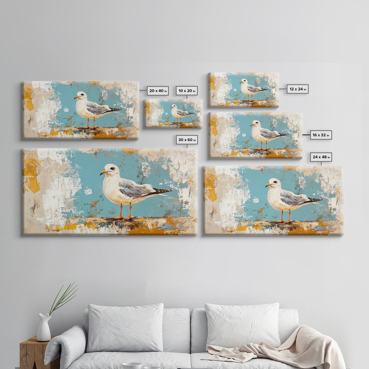 Seagull Painting, Coastal Landscape Art, Nautical Wall Art, Rustic Decor, Framed Canvas Print, Beach House Art, Bird Art